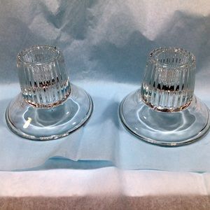 Vintage heavy glass candleholders (2).